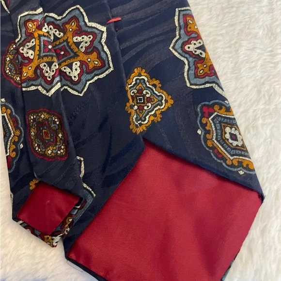 Hardy Amies Navy and Multicolor Geometric Tie - Picture 6 of 6